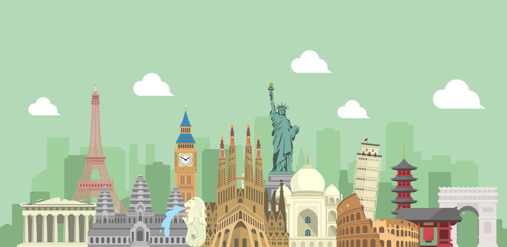 World Travel Vector Banner  Illustration ( World Famous Buildings / World Heritage ) 