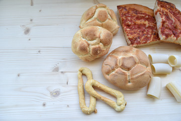 Carbohydrates Foods on Wooden Background