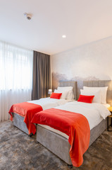 Fototapeta premium Interior of a double bed hotel bedroom