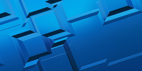 blue abstract futuristic background with extruded squares, wallpaper, copy space, 3d illustration