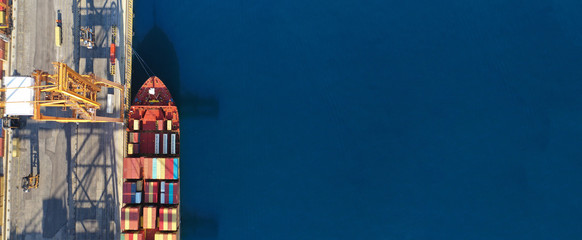 Aerial drone photo of industrial cargo container terminal near Perama and commercial port of...