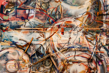 Artistic equipment. Brushes and paints for drawing. Items creativity.