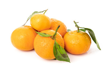 Fototapeta na wymiar Tangerines with leaves on a white background