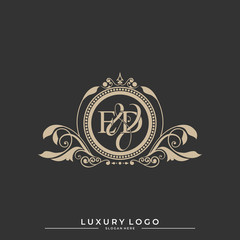Logo Initial letter ED luxury vector mark, gold color classical symmetric curves decor. editable file eps10.