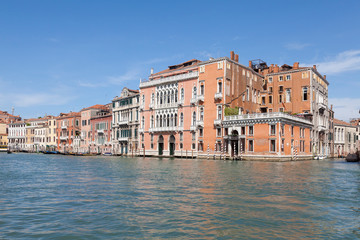 Fototapeta na wymiar Palazzos or Venetian Palaces on the Grand Canal in San Polo, Venice, Veneto, Italy
