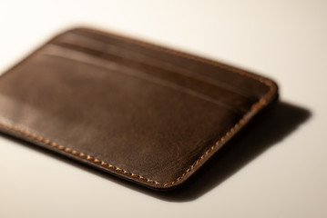 leather brown wallet for money close-up