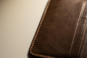 leather brown wallet for money close-up