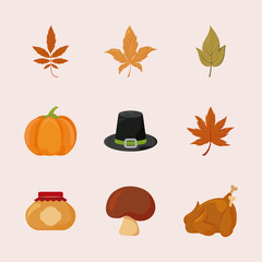 Happy thanksgiving day icon set vector design