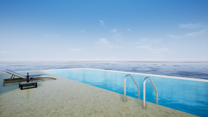 Fototapeta na wymiar swimming pool in tropical resort near the sea, 3d rendering