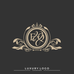 Logo Initial letter EQ luxury vector mark, gold color classical symmetric curves decor. editable file eps10.