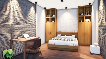 modern interior design of a bedroom, 3d rendering background