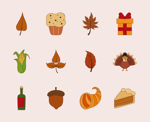 Happy thanksgiving day icon set vector design