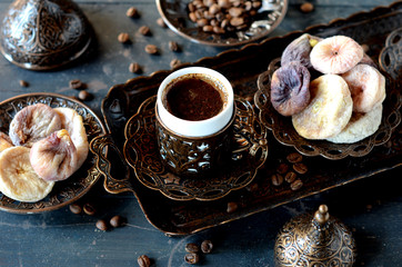 Traditional turkish coffee and dried figs