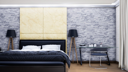 luxury white bedroom modern interior design with furniture, 3d rendering background
