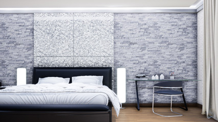 luxury white bedroom modern interior design with furniture, 3d rendering