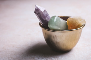Mineral stones in a ritual bowl