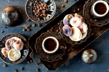 Traditional turkish coffee and dried figs