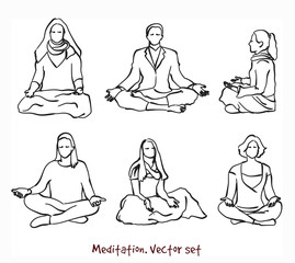 silhouettes of meditating people - set for design