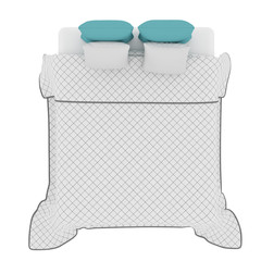 Bed with pillows and white veil on an isolated background. 3d rendering