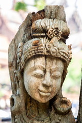 Fototapeta na wymiar wooden ancient handicraft head in history .