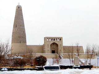 Landscape of Emin Minaret Tower in Trupan, Xinjiang, China. It is the tallest minaret in China and used by Muslim.