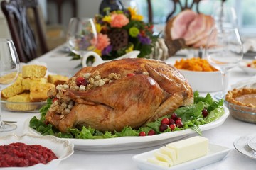 Roasted Turkey On Table Set