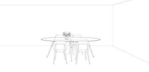 Fototapeta premium dining room sketch drawing interior, 3d rendering background