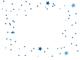 Frame made of scattering stars confetti on white background. Holiday backdrop.