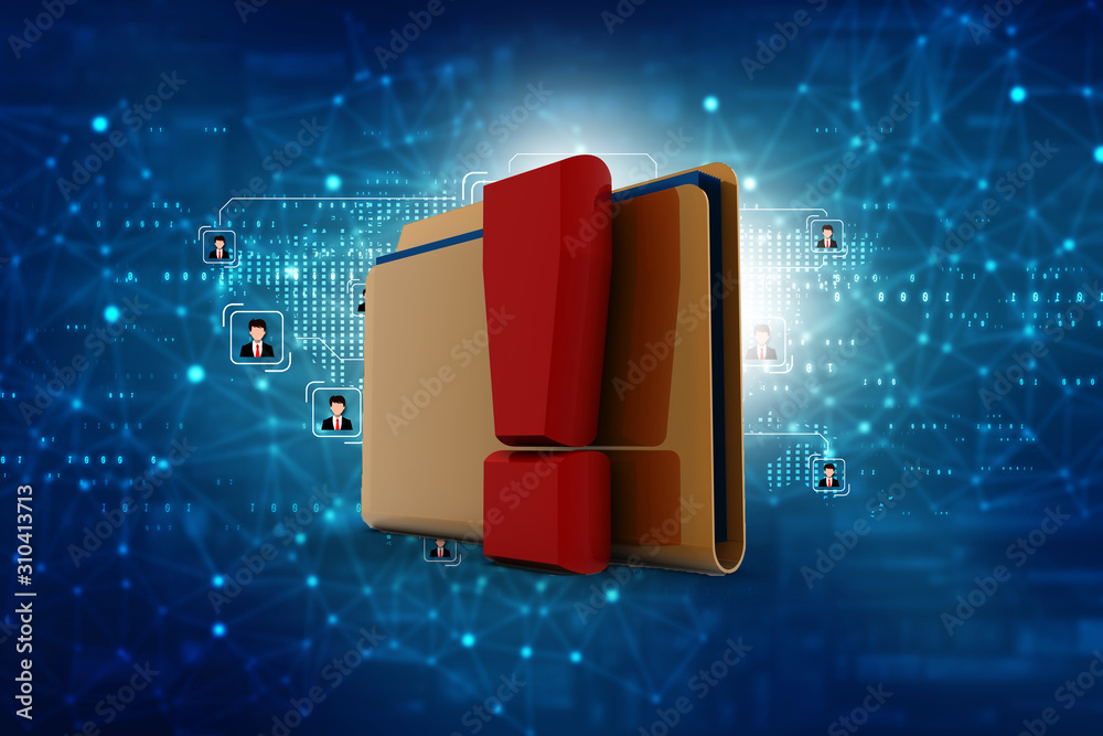 Aufkleber 3d rendering file folder with exclamation mark