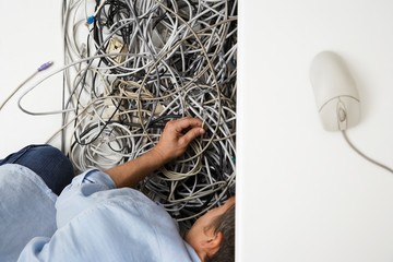 Man With Tangled Computer Wires