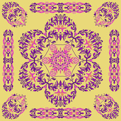 Colourful floral vector mandala. Purple vector square frame.