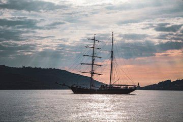 Fototapeta na wymiar sail yacht at sunset
