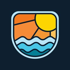 simple logo badge beach design, for t-shirt prints, patches, emblems, posters, badges and labels and other uses