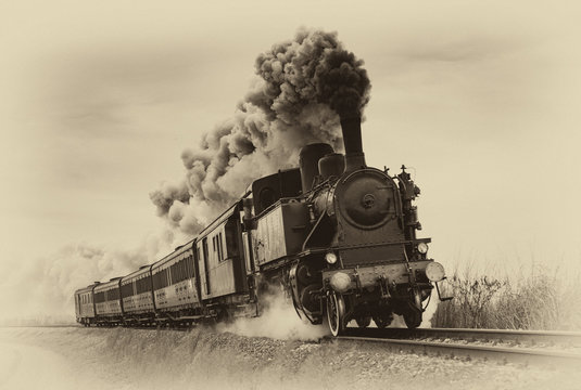 Fototapeta Vintage pociąg parowy. Zastosowano stary filtr zdjęć.