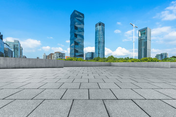 Fototapeta premium cityscape and skyline of nanjing in blue sky from empty floor
