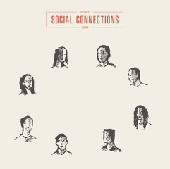 Portrait people social connections vector a sketch