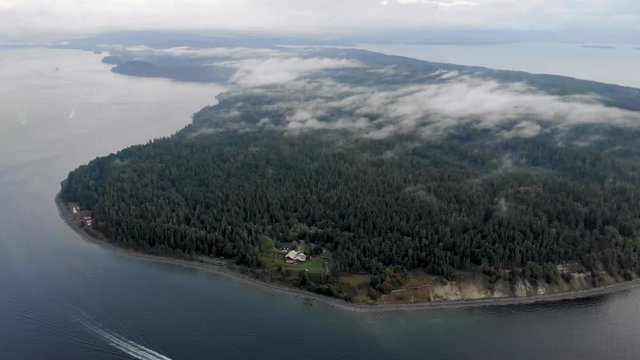 Aerial view over Quadra Island , Lighthouse Quadra Island Cape Mudge Canada