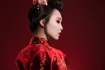 Image of attractive asian geisha woman in traditional japanese kimono