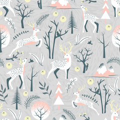 Winter Deers Landscape Vector Seamless Pattern © Farissa