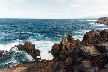 A powerful storm in the Atlantic Ocean in a bay on the coast of Tenerife.