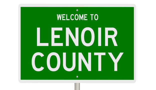 Rendering of a green 3d highway sign for Lenoir County