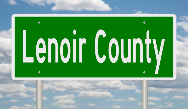 Rendering of a green 3d highway sign for Lenoir County
