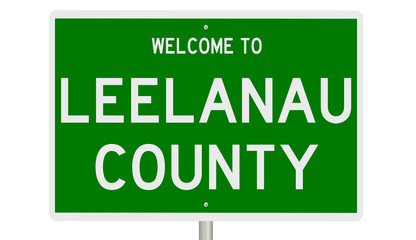 Rendering of a green 3d highway sign for Leelanau County