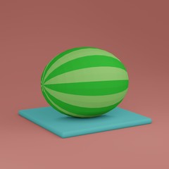 3d render cute low poly watermelon. cartoon design for fruit food & healthy geometric scene on pink pastel background. minimal idea creative vitamin & Fruit concept 
