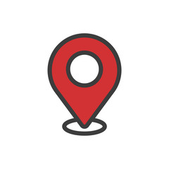 Location pointer icon. Pin map. Red color. Vector illustration.