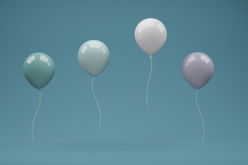cute glossy colour full balloons floating design scene on blue background reflection and shadows. for birthday, party, promotion social media banners, posters idea creative concept "3d illustration"