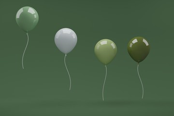 cute glossy white and set of green balloons floating design scene on background for birthday, party, promotion social media banners, posters idea creative concept "3d illustration"