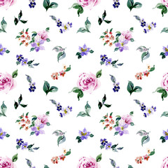 Watercolor seamless pattern with romantic pink and white roses. Loose watercolor flowers. S Ideal for textile, gift wrapping paper, apparel, home decor. Hand drawn background. Botanic Tile