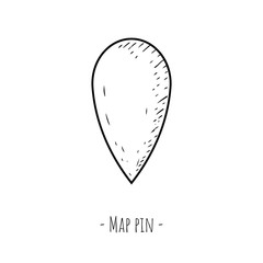 Map pin. Vector cartoon illustration. Isolated object on a white background. Hand-drawn style.