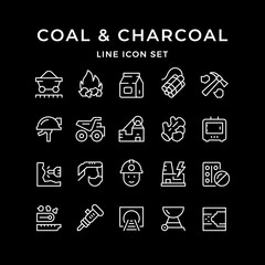 Set line icons of coal and charcoal
